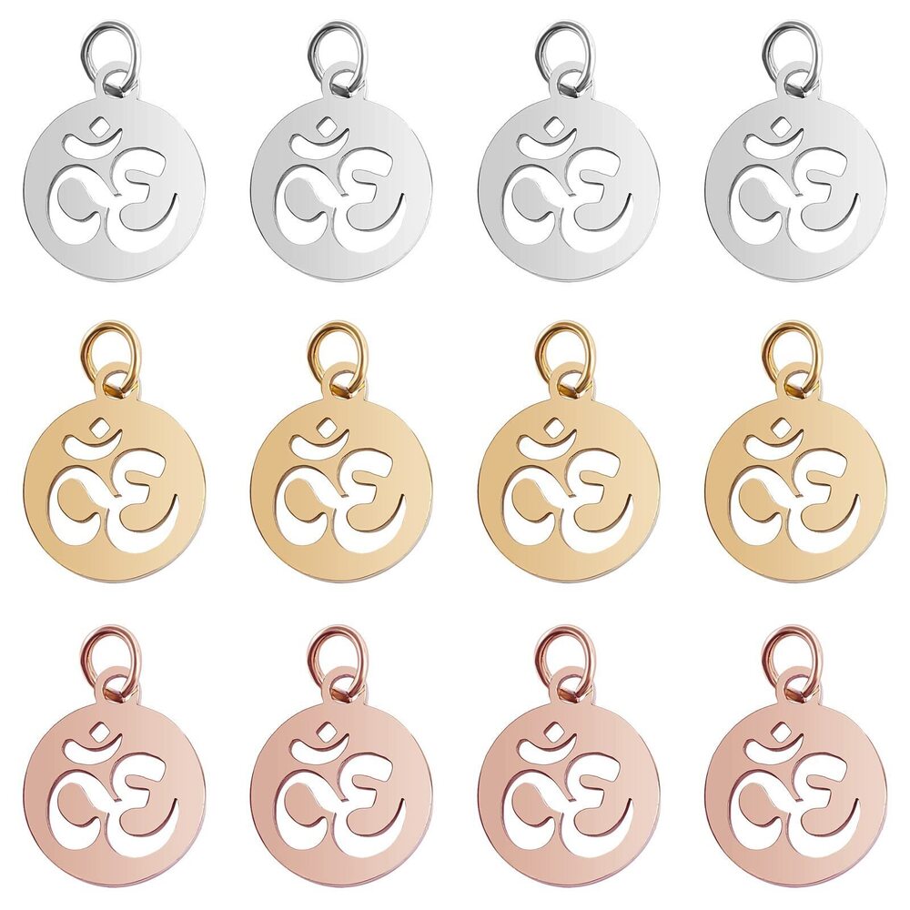 1437 30Pcs 3 Mixed Colors 304 Stainless Steel Om Charms Yoga OM Charms